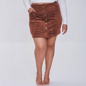 NWOT Forever 21 Plus Size (0X / XXL) Corduroy Mini Skirt, High Waisted, Button-F
